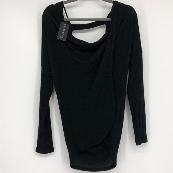 NWT Cherish black waffle knit draped open back long sleeve top  Small - Picture 14 of 14